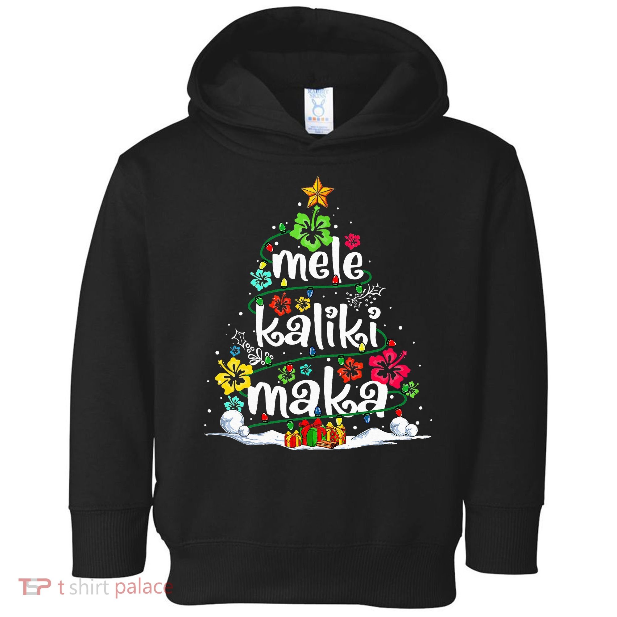 Mele Kalikimaka Tropical Christmas Hawaiian Santa Xmas Tree Toddler Hoodie