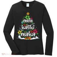 Mele Kalikimaka Tropical Christmas Hawaiian Santa Xmas Tree Women's Long Sleeve Shirt thumb 0