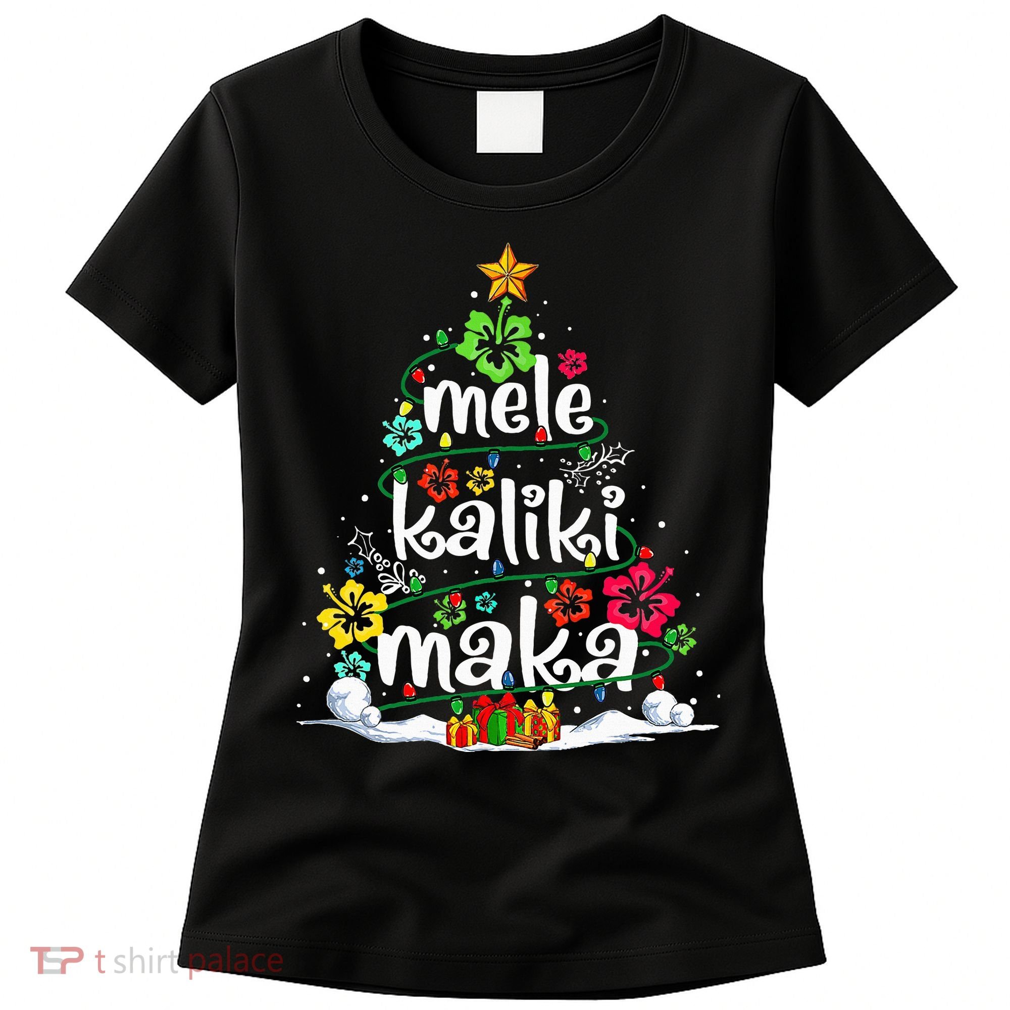 Mele Kalikimaka Tropical Christmas Hawaiian Santa Xmas Tree Women's T-Shirt