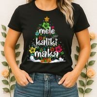 Mele Kalikimaka Tropical Christmas Hawaiian Santa Xmas Tree Women's T-Shirt thumb 2