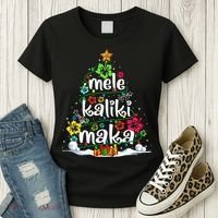 Mele Kalikimaka Tropical Christmas Hawaiian Santa Xmas Tree Women's T-Shirt thumb 3