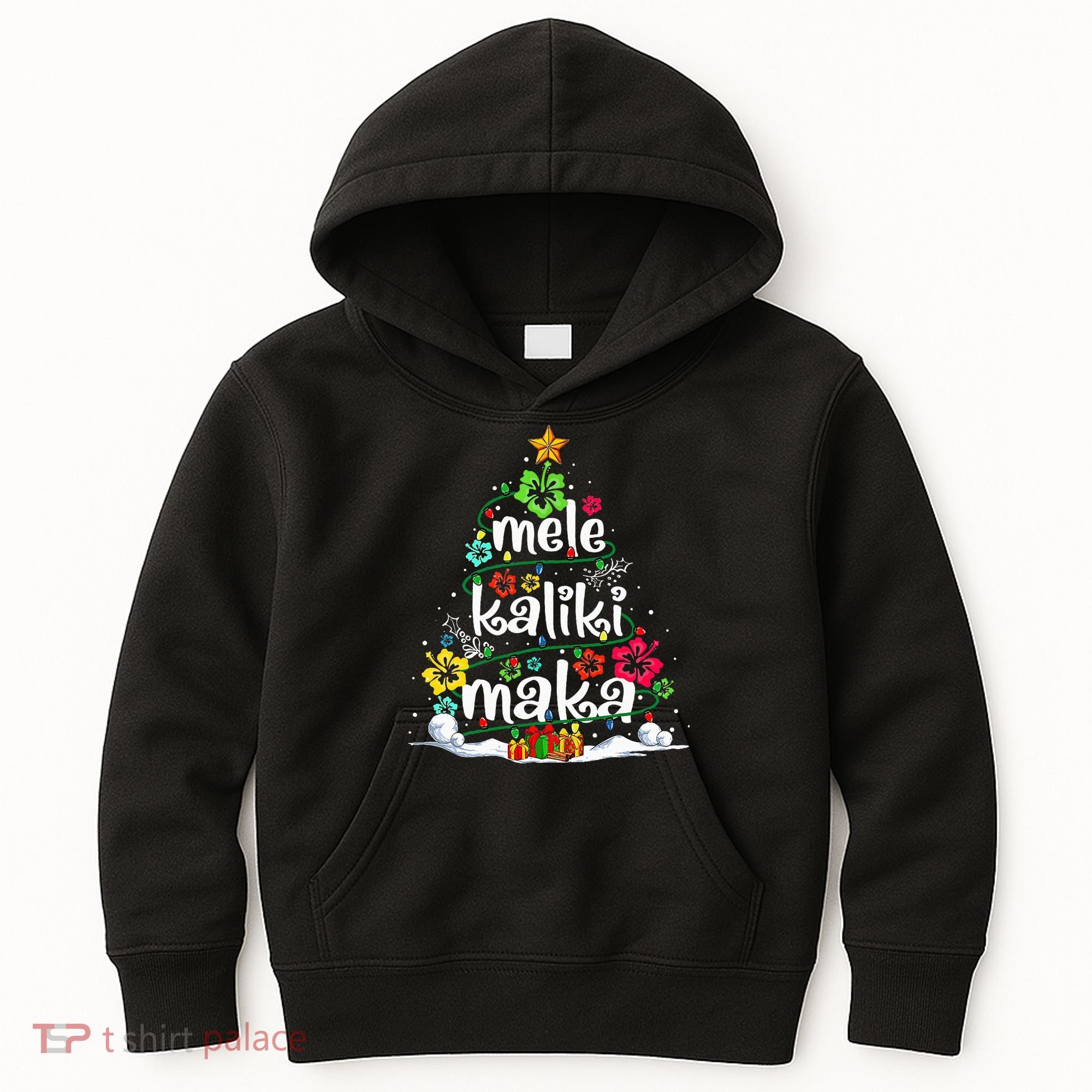 Mele Kalikimaka Tropical Christmas Hawaiian Santa Xmas Tree Kids Hoodie