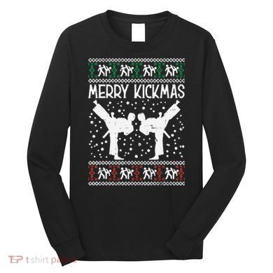 Merry Kickmas Ugly Christmas Karate Jiu Jitsu Martial Long Sleeve Shirt