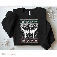 Merry Kickmas Ugly Christmas Karate Jiu Jitsu Martial Sweatshirt thumb 2