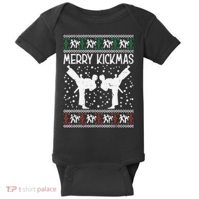 Merry Kickmas Ugly Christmas Karate Jiu Jitsu Martial Baby Bodysuit