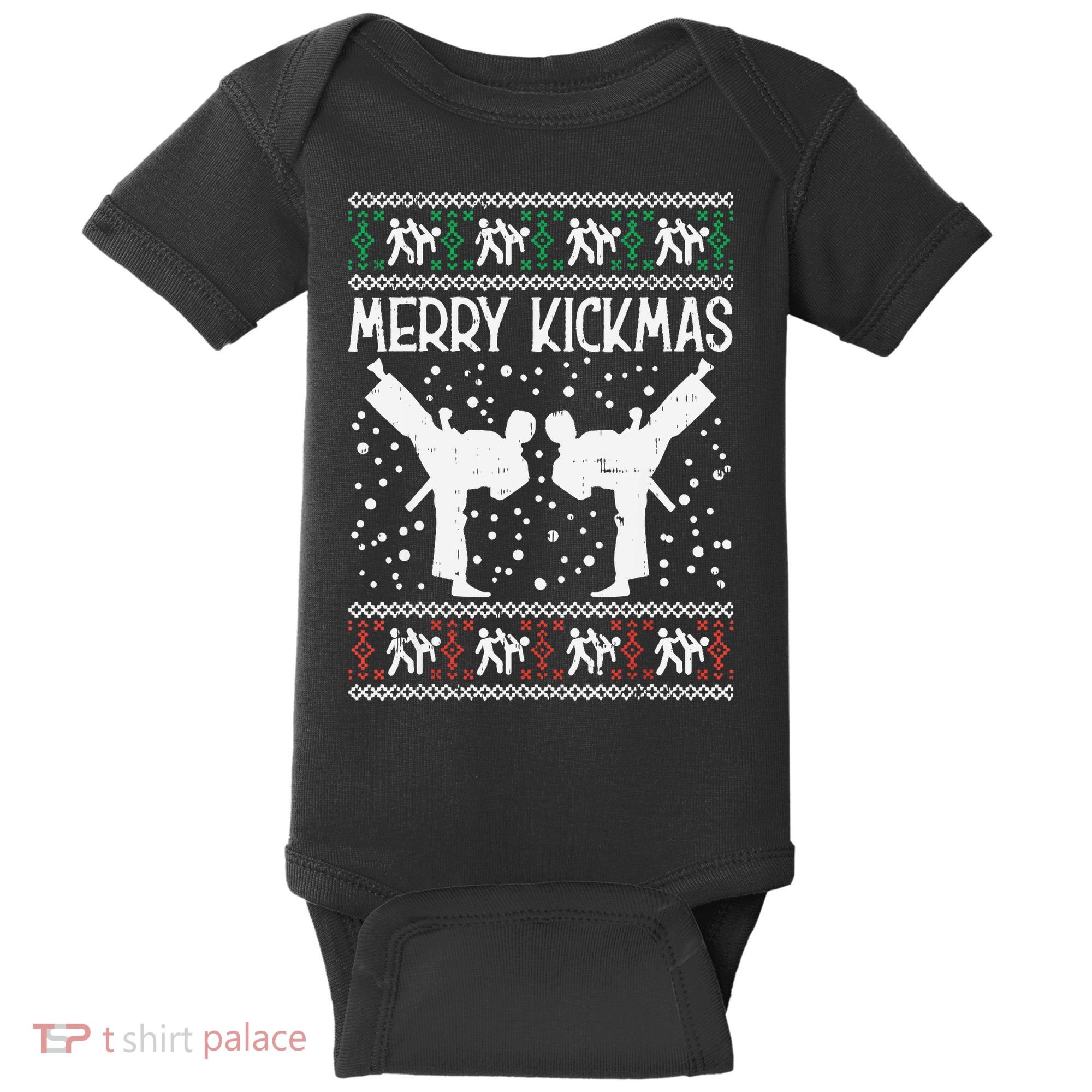 Merry Kickmas Ugly Christmas Karate Jiu Jitsu Martial Baby Bodysuit