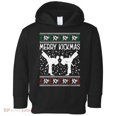 Merry Kickmas Ugly Christmas Karate Jiu Jitsu Martial Toddler Hoodie
