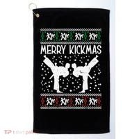 Merry Kickmas Ugly Christmas Karate Jiu Jitsu Martial Golf Towel thumb 0