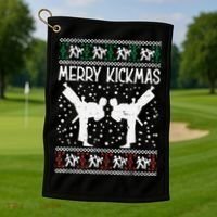 Merry Kickmas Ugly Christmas Karate Jiu Jitsu Martial Golf Towel thumb 1