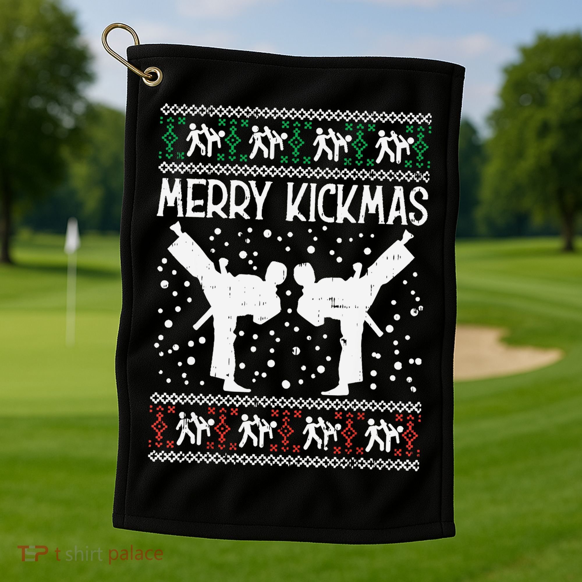 Merry Kickmas Ugly Christmas Karate Jiu Jitsu Martial Golf Towel