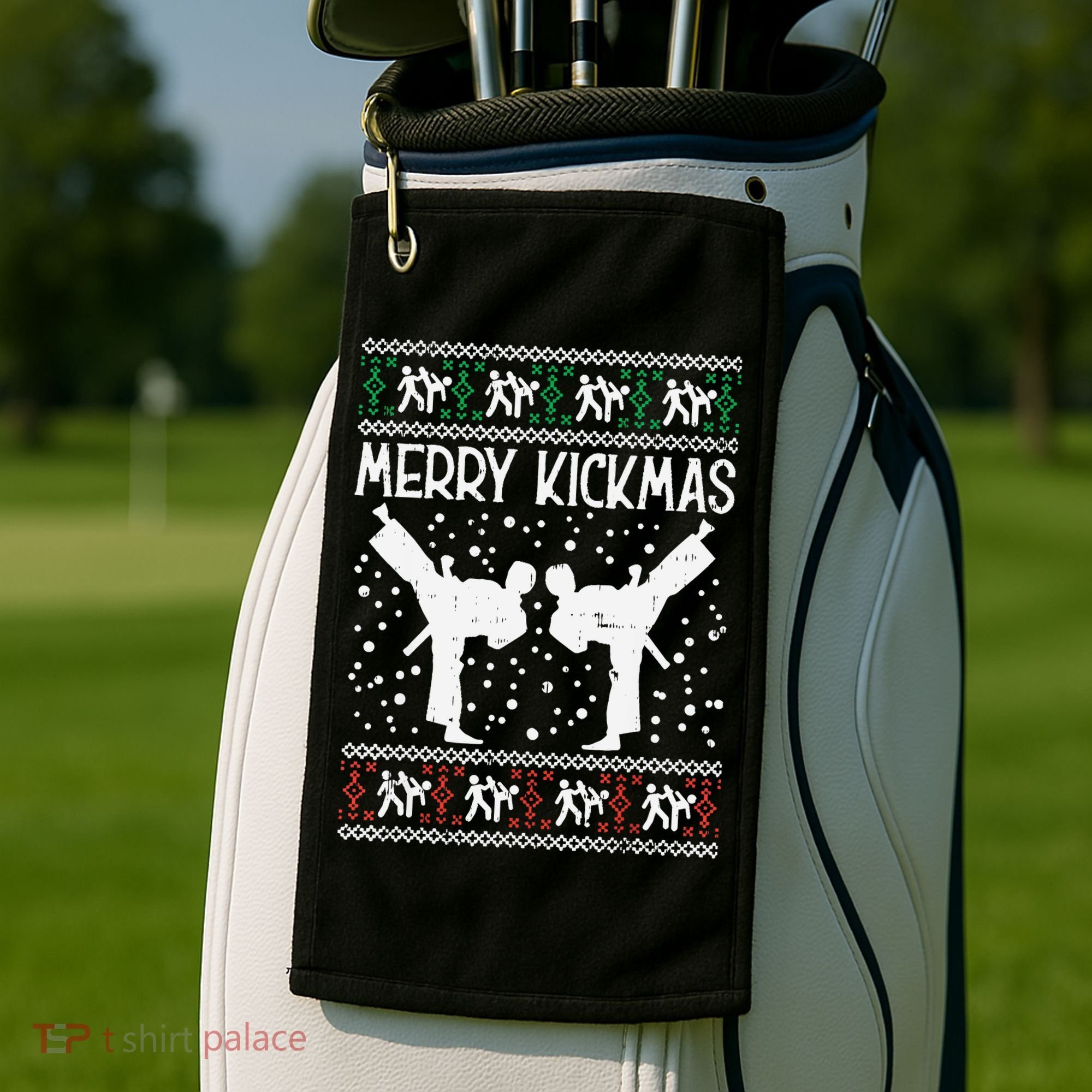 Merry Kickmas Ugly Christmas Karate Jiu Jitsu Martial Golf Towel