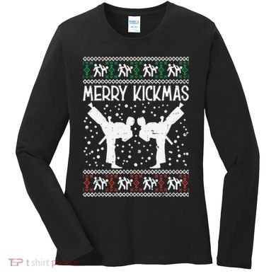 Merry Kickmas Ugly Christmas Karate Jiu Jitsu Martial Women's Long Sleeve Shirt