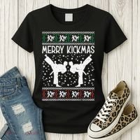 Merry Kickmas Ugly Christmas Karate Jiu Jitsu Martial Women's T-Shirt thumb 3
