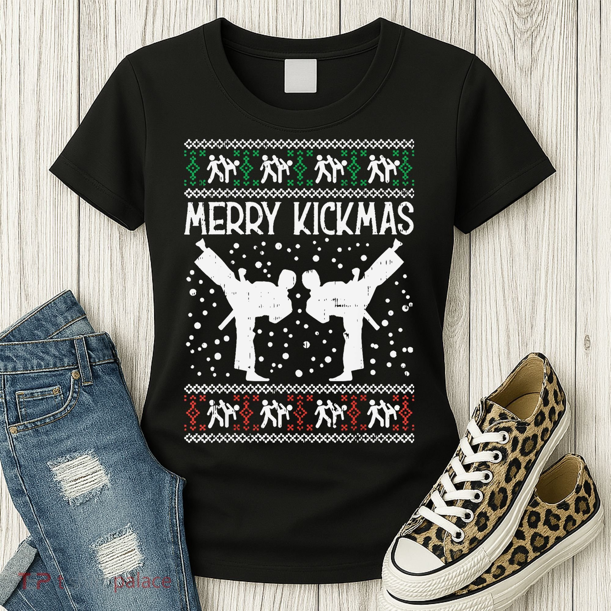 Merry Kickmas Ugly Christmas Karate Jiu Jitsu Martial Women's T-Shirt