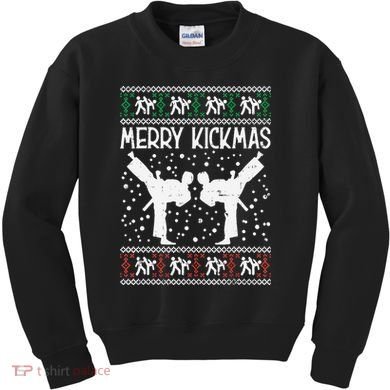 Merry Kickmas Ugly Christmas Karate Jiu Jitsu Martial Kids Sweatshirt