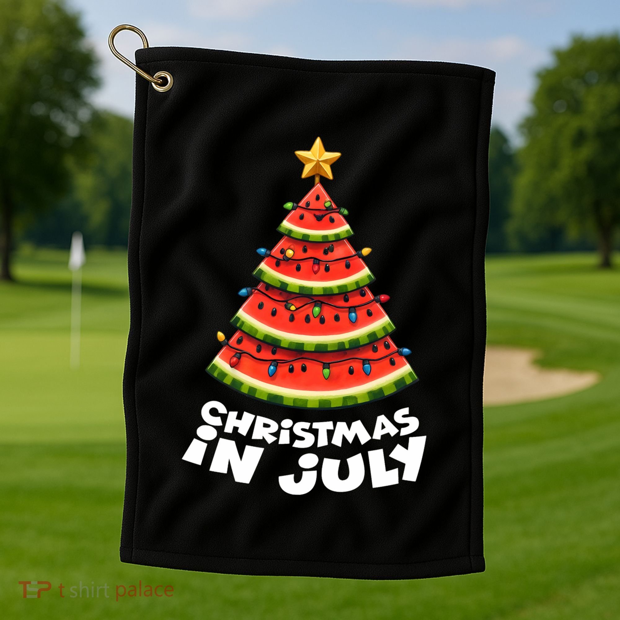 Mele Kalikimaka Water Melon Xmas Tree Christmas In July Golf Towel