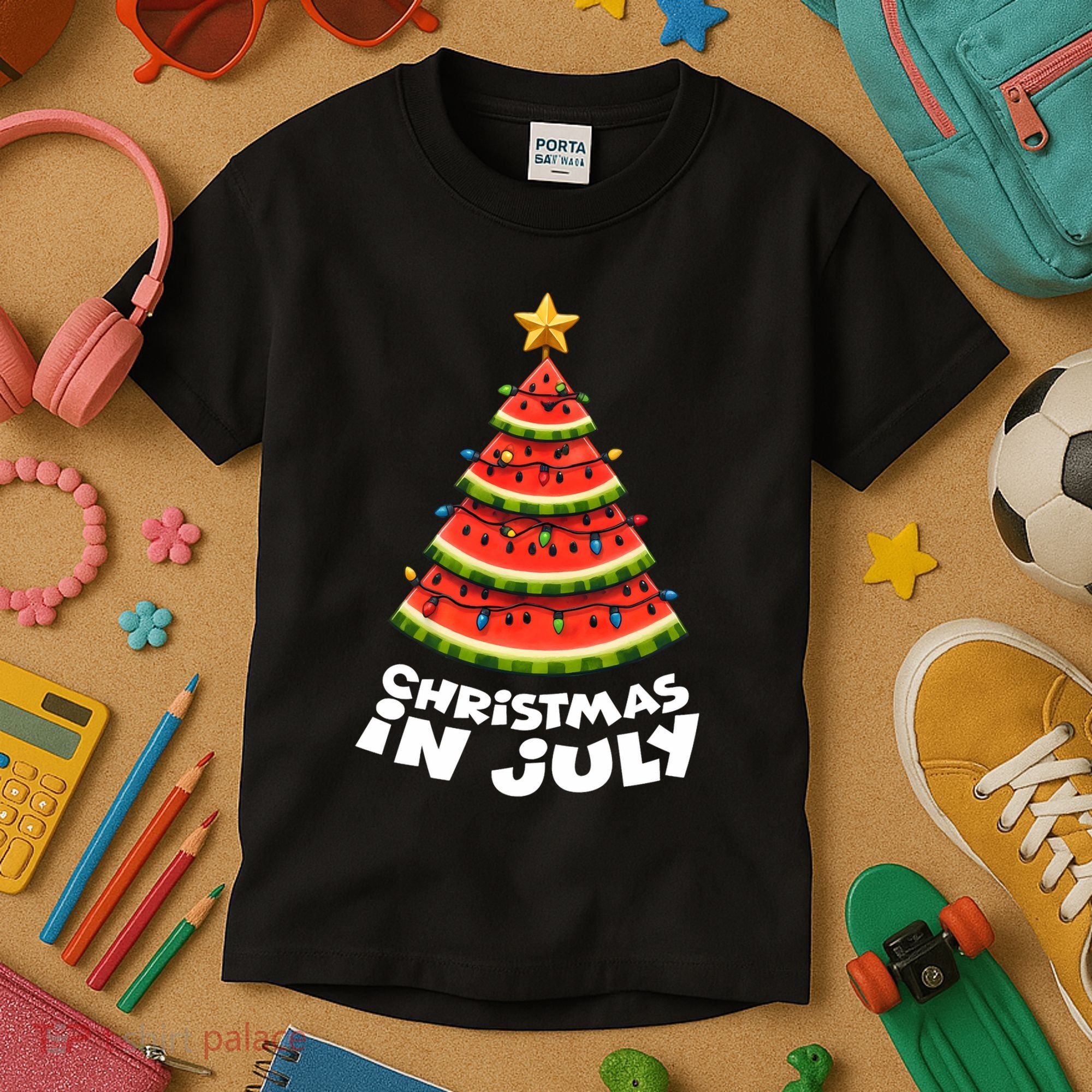 Mele Kalikimaka Water Melon Xmas Tree Christmas In July Kids T-Shirt