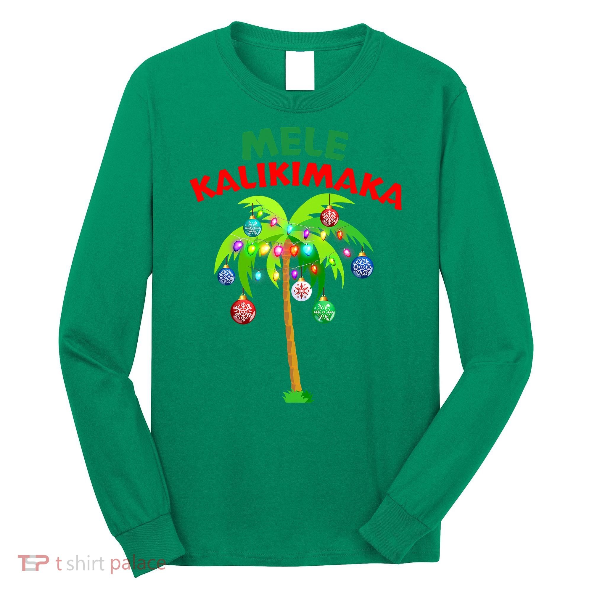 Mele Kalikimaka Xmas Hawaiian Tree Christmas Long Sleeve Shirt