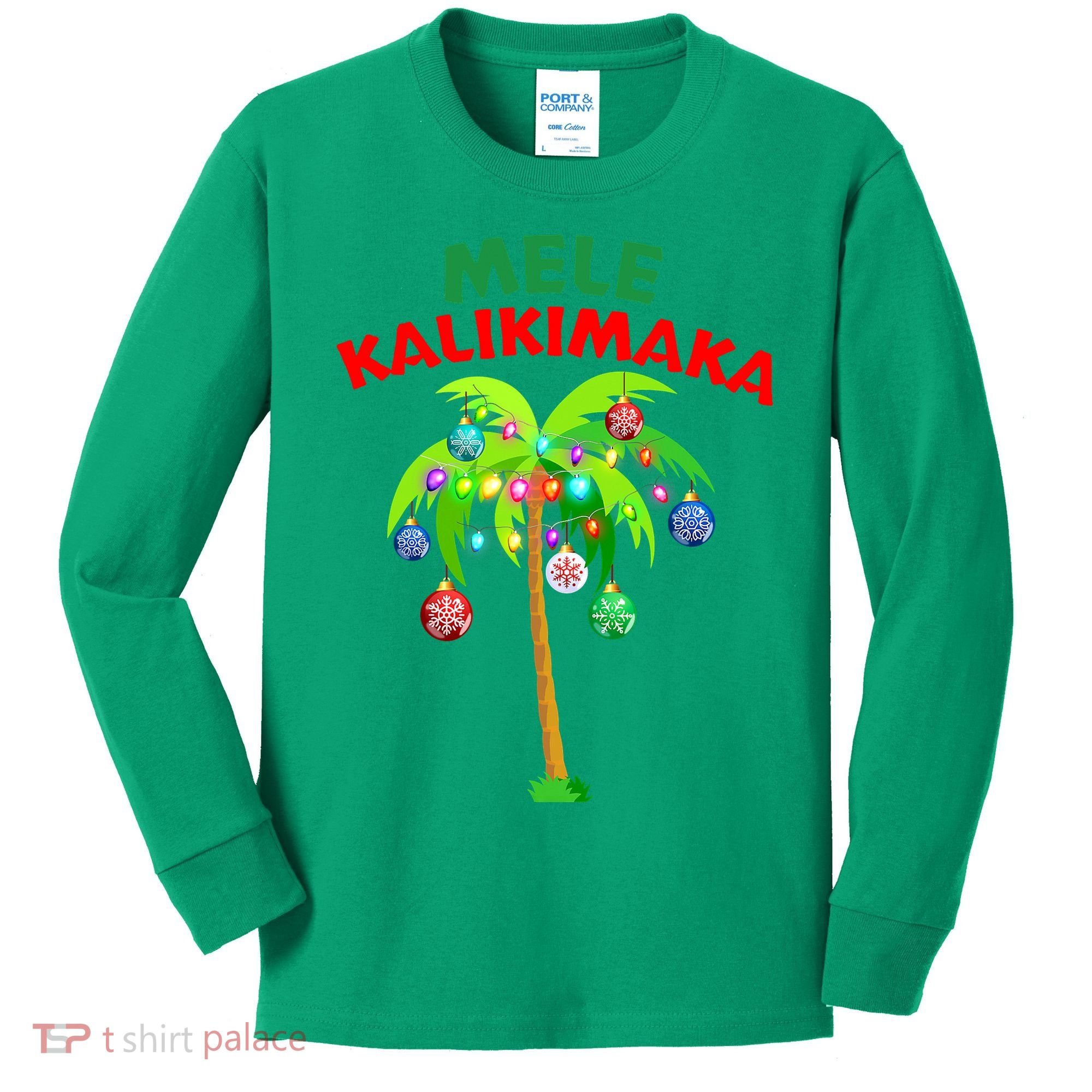 Mele Kalikimaka Xmas Hawaiian Tree Christmas Kids Long Sleeve Shirt