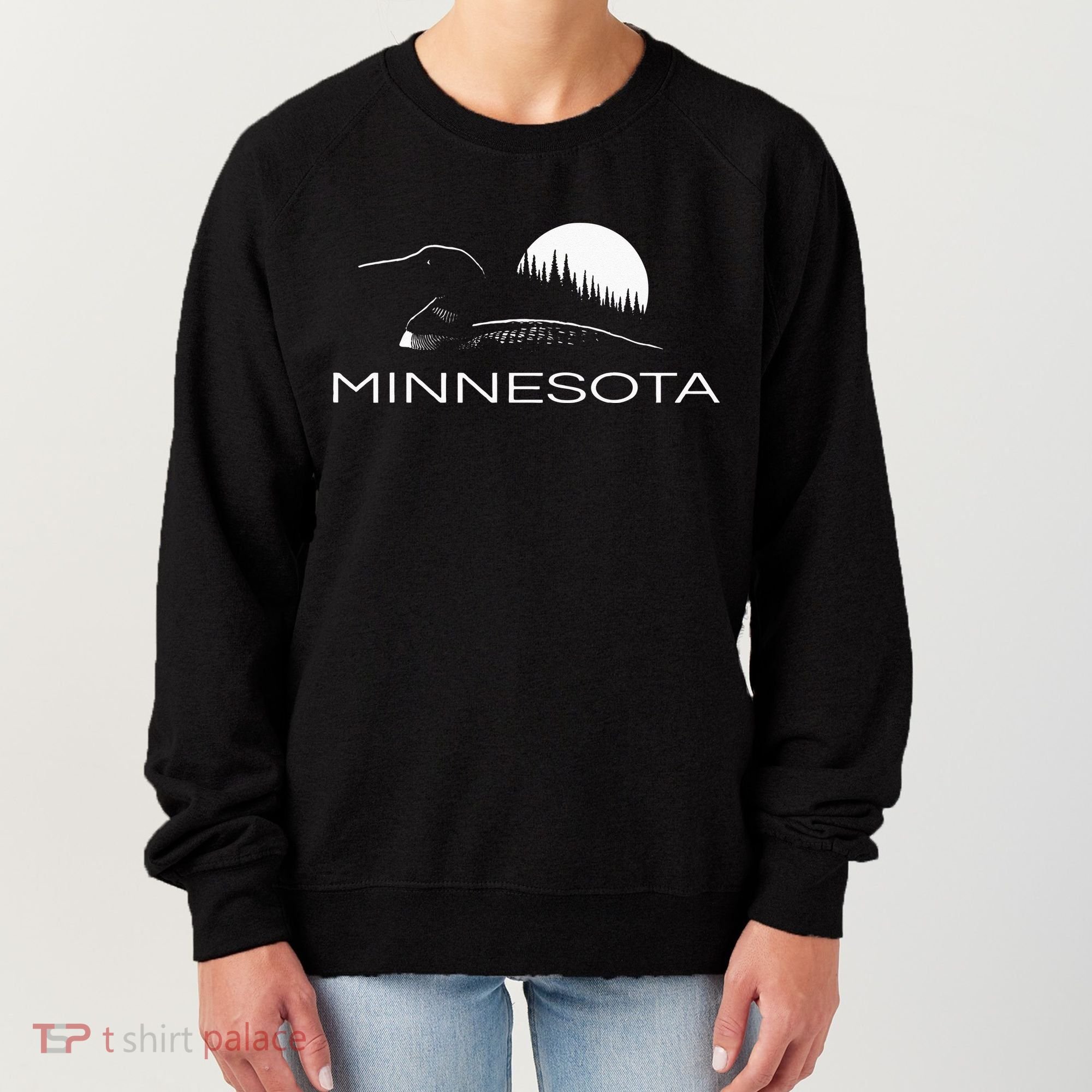 Minnesota Loon And Trees In Moonlight Women's Sweatshirt