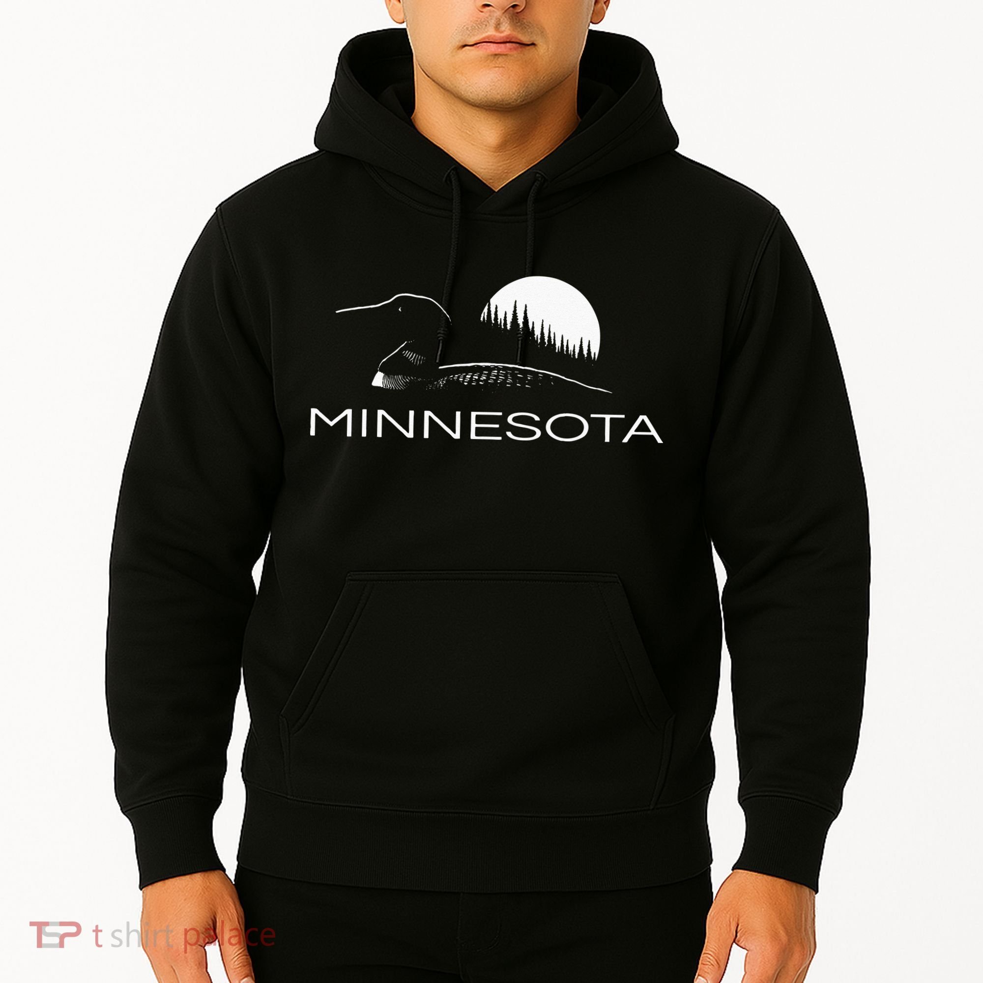 Minnesota Loon And Trees In Moonlight Hoodie