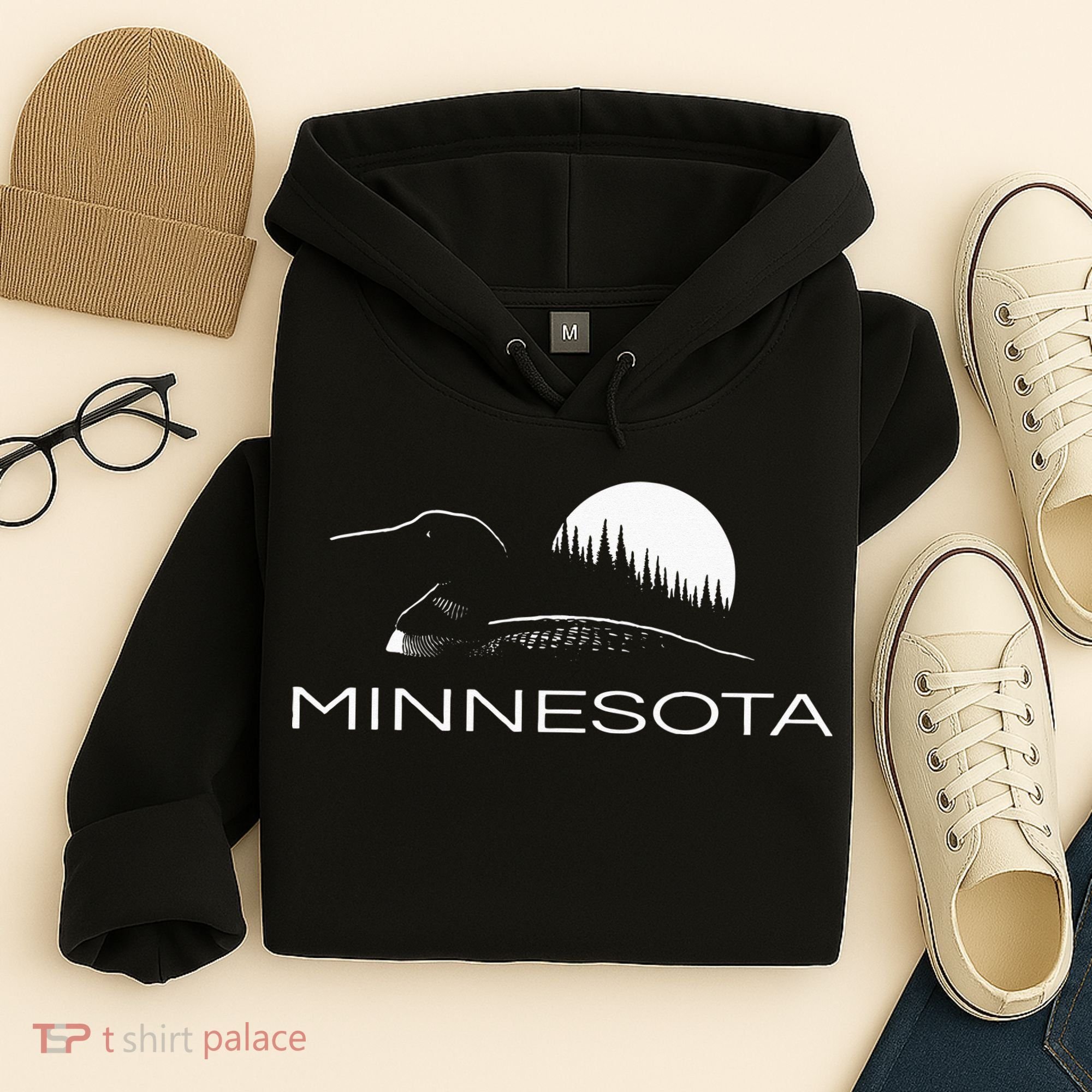 Minnesota Loon And Trees In Moonlight Hoodie