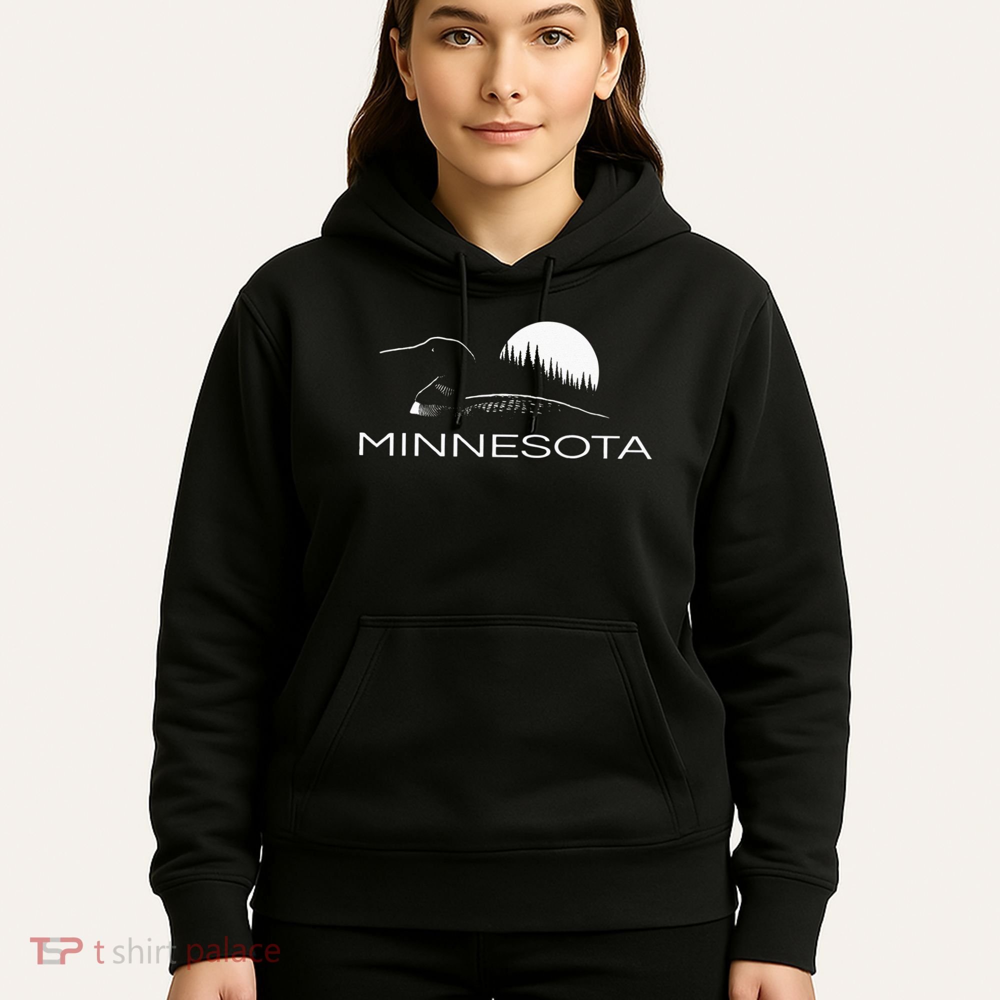 Minnesota Loon And Trees In Moonlight Hoodie