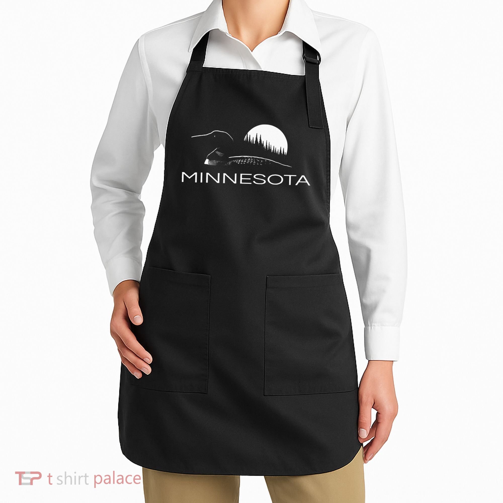 Minnesota Loon And Trees In Moonlight Apron