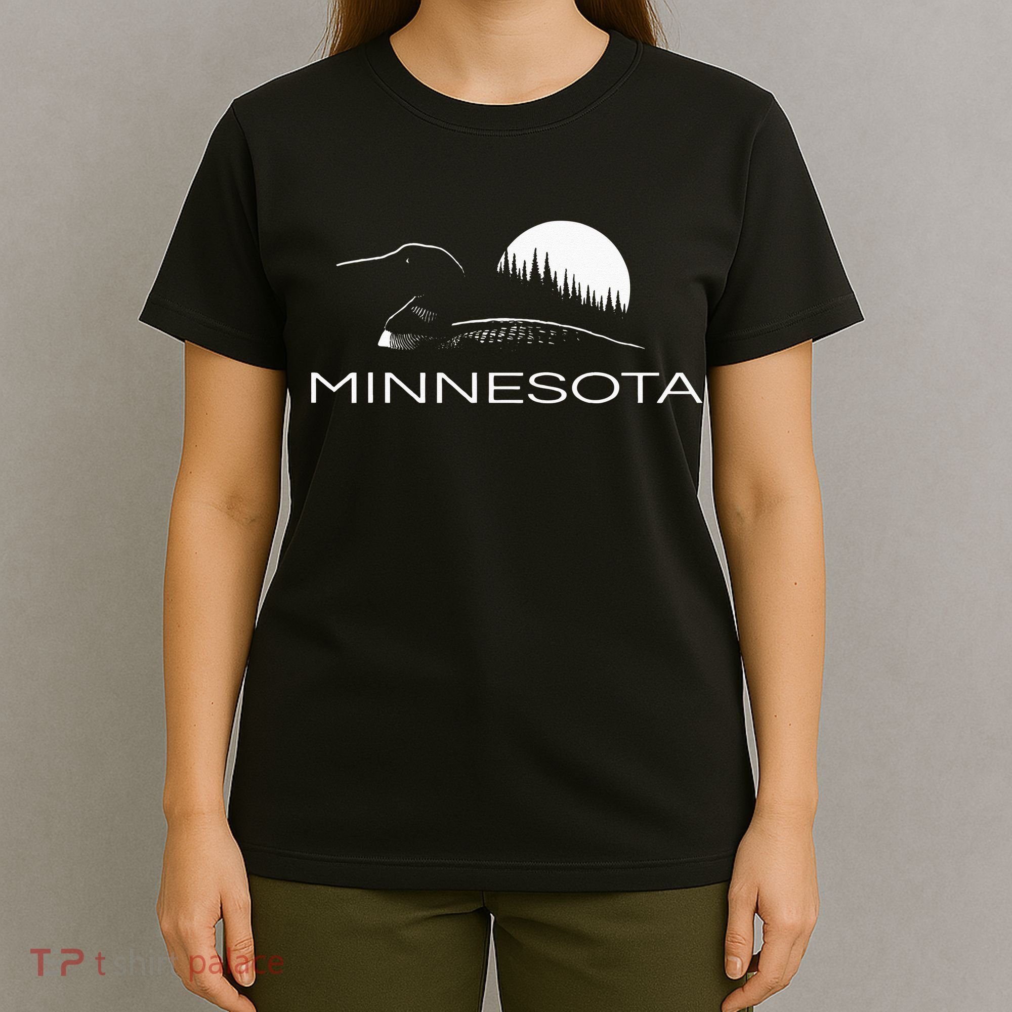 Minnesota Loon And Trees In Moonlight T-Shirt
