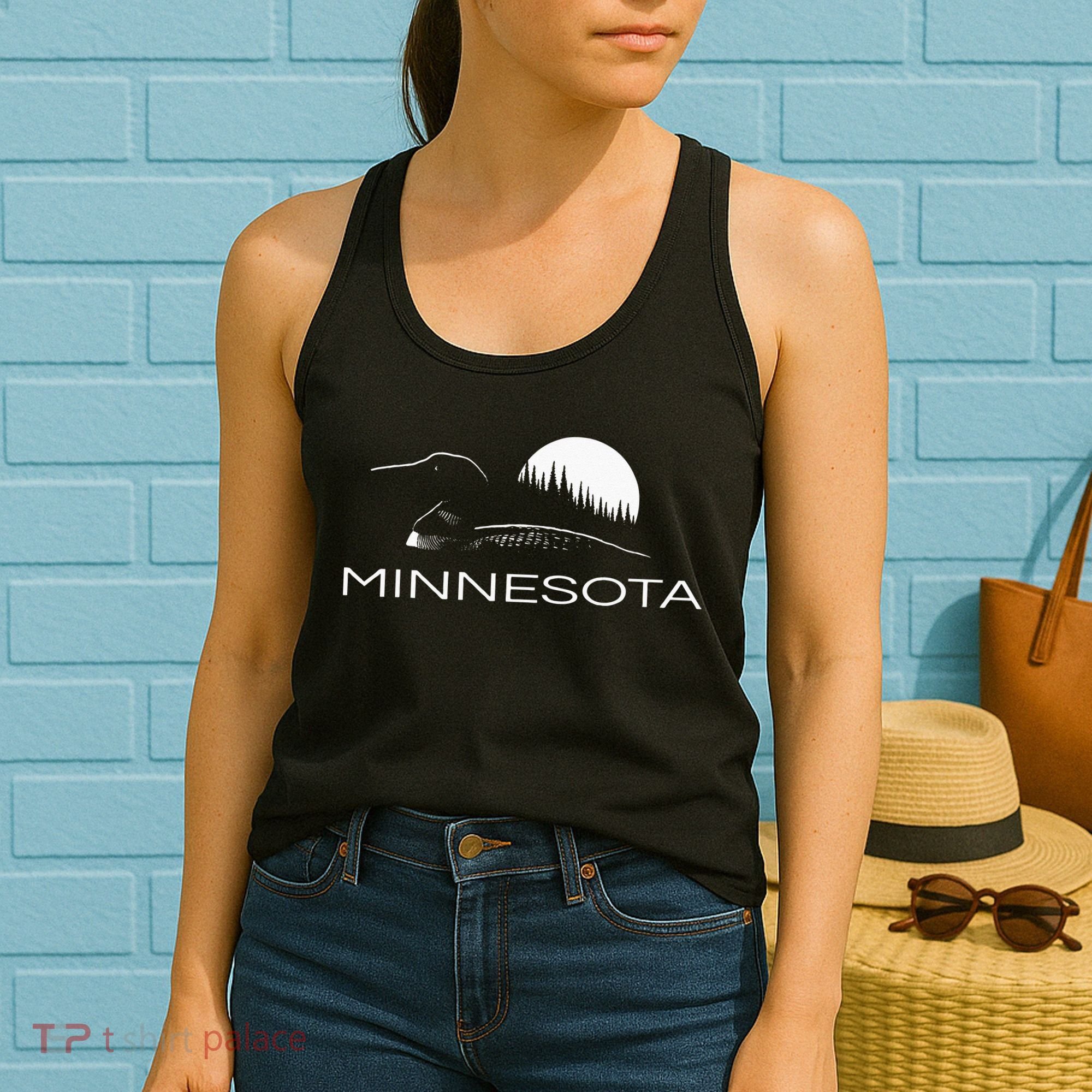 Minnesota Loon And Trees In Moonlight Women's Tank Top
