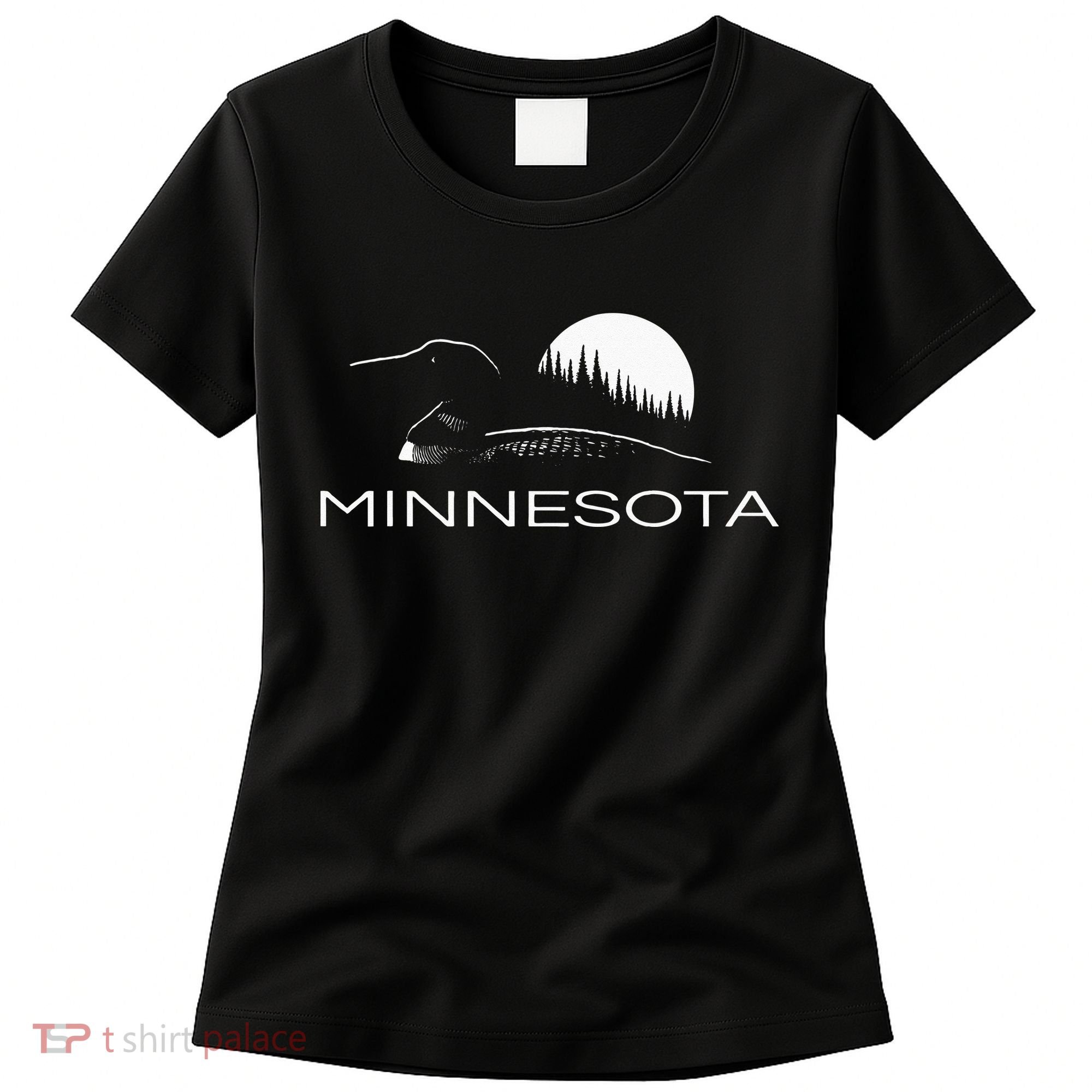 Minnesota Loon And Trees In Moonlight Women's T-Shirt