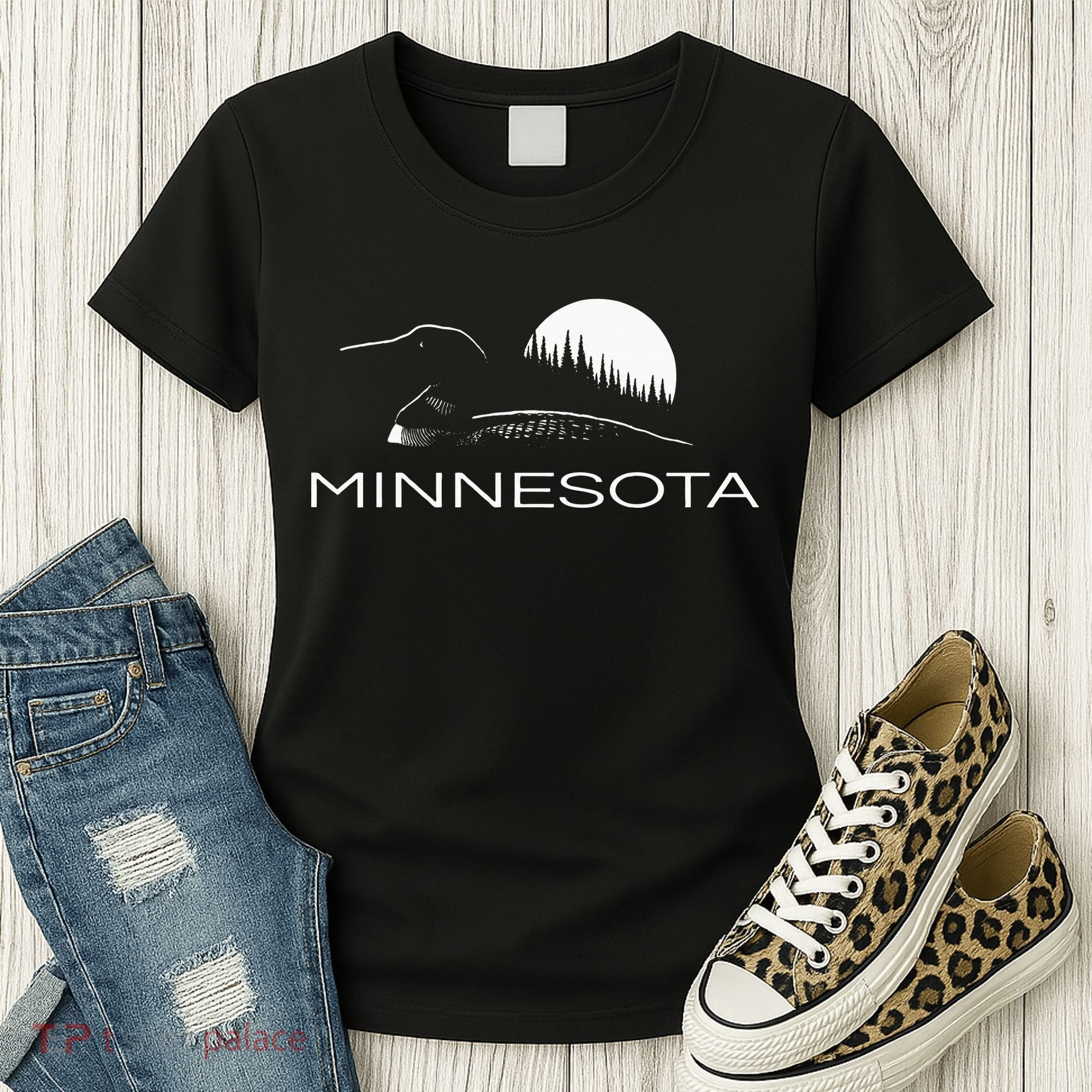 Minnesota Loon And Trees In Moonlight Women's T-Shirt