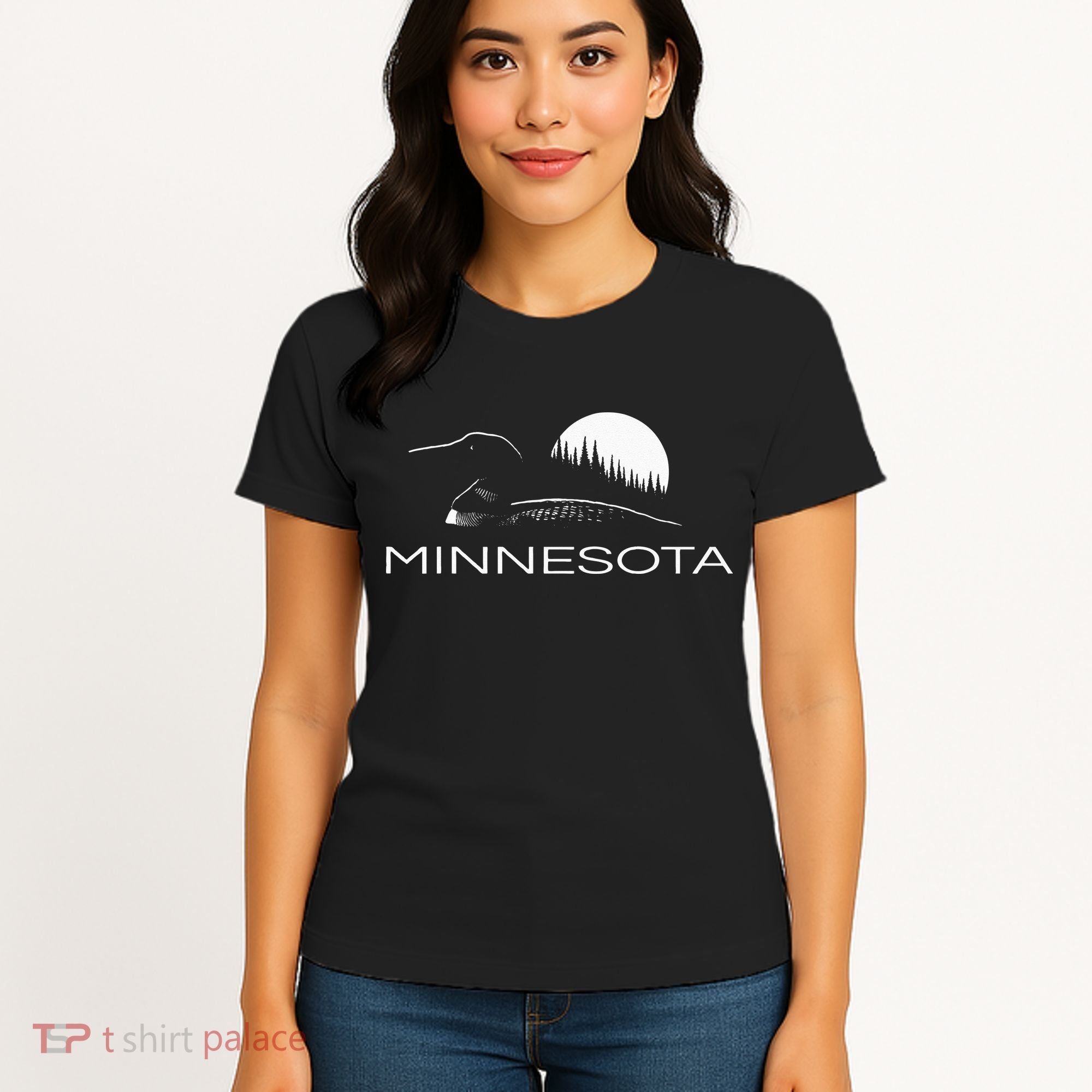 Minnesota Loon And Trees In Moonlight Women's T-Shirt