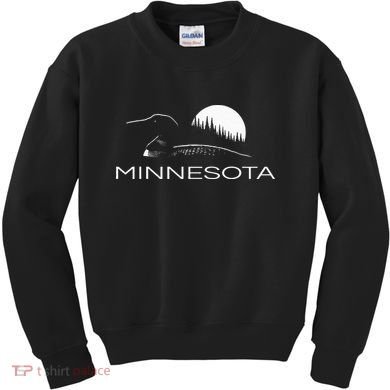 Minnesota Loon And Trees In Moonlight Kids Sweatshirt