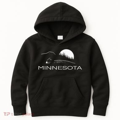 Minnesota Loon And Trees In Moonlight Kids Hoodie