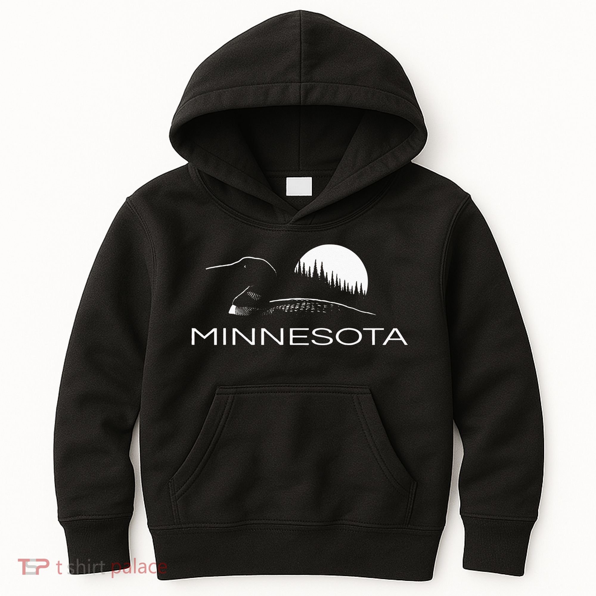 Minnesota Loon And Trees In Moonlight Kids Hoodie