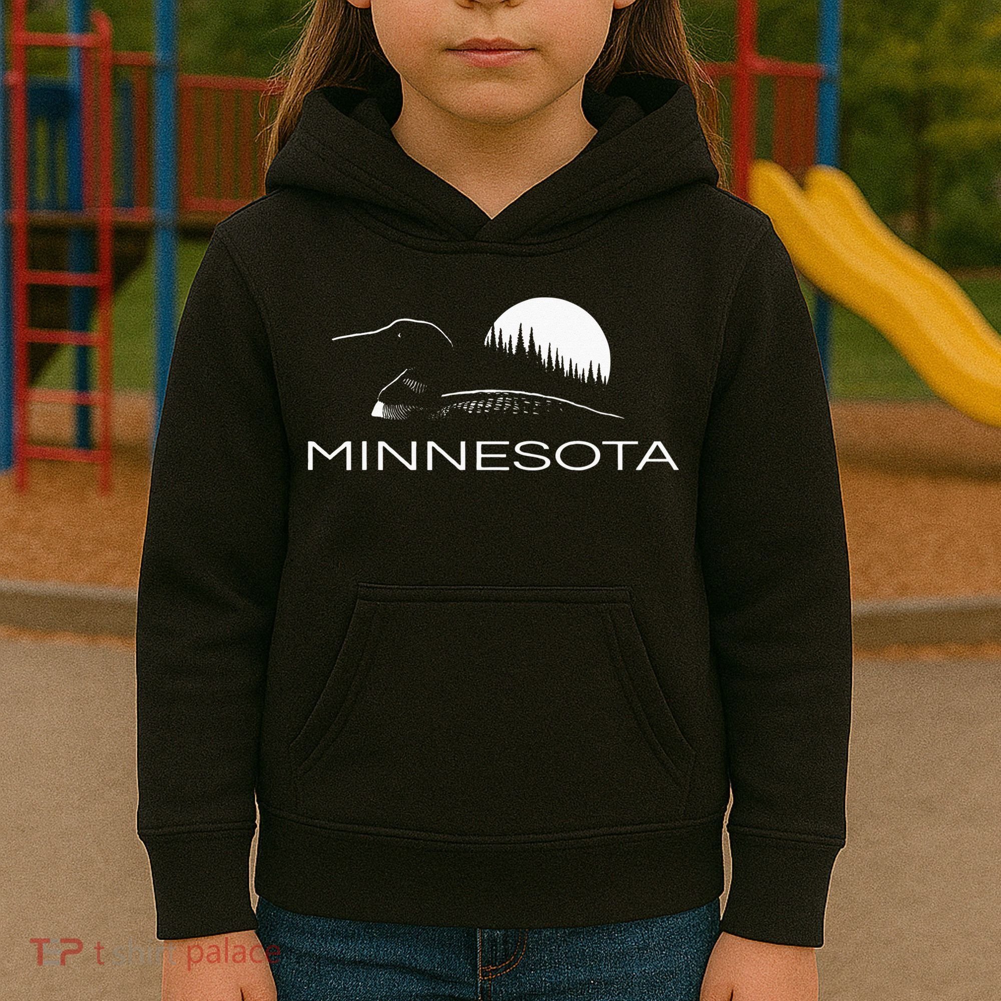 Minnesota Loon And Trees In Moonlight Kids Hoodie