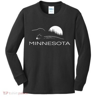 Minnesota Loon And Trees In Moonlight Kids Long Sleeve Shirt