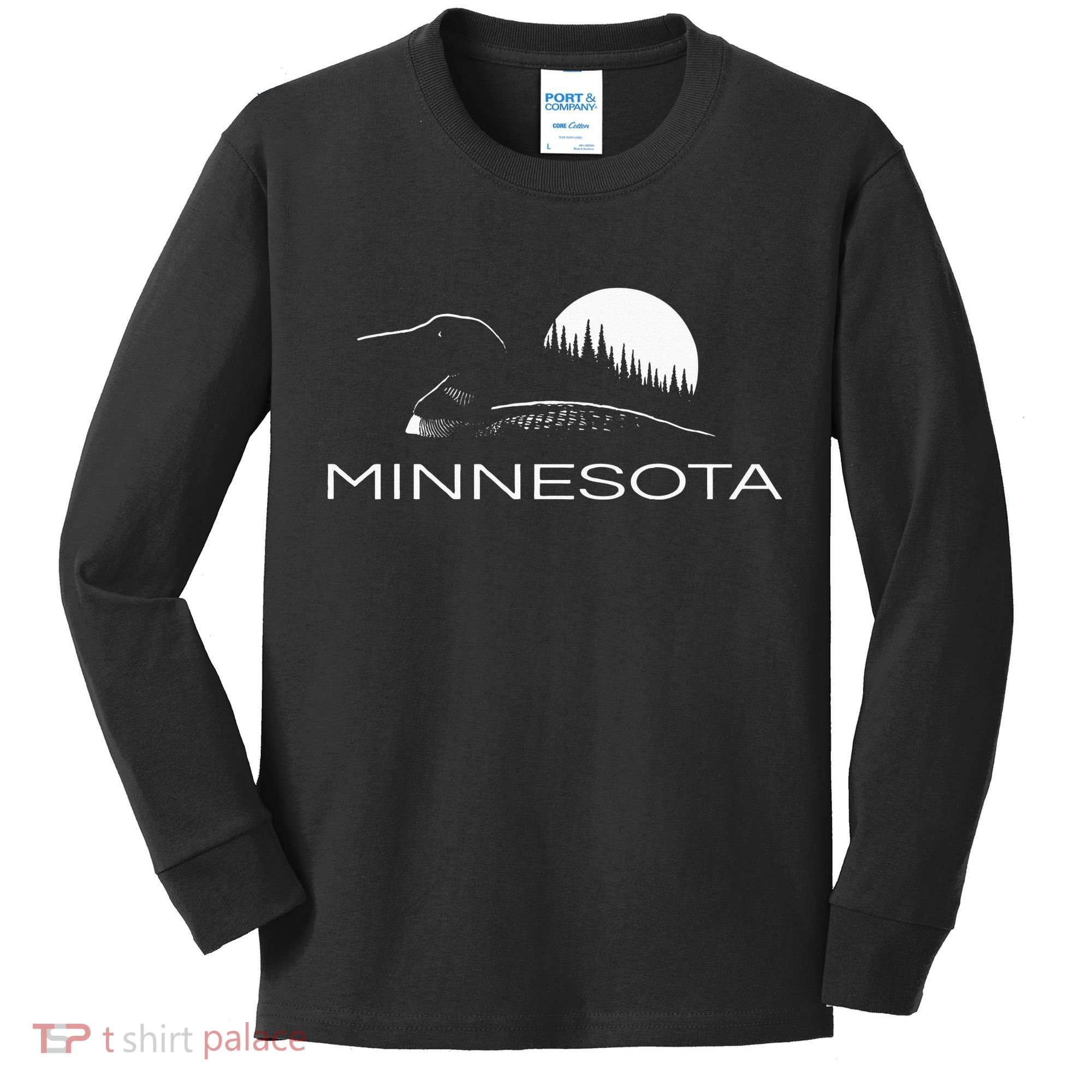 Minnesota Loon And Trees In Moonlight Kids Long Sleeve Shirt