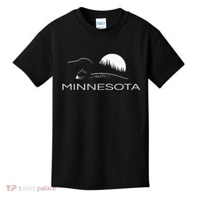 Minnesota Loon And Trees In Moonlight Kids T-Shirt