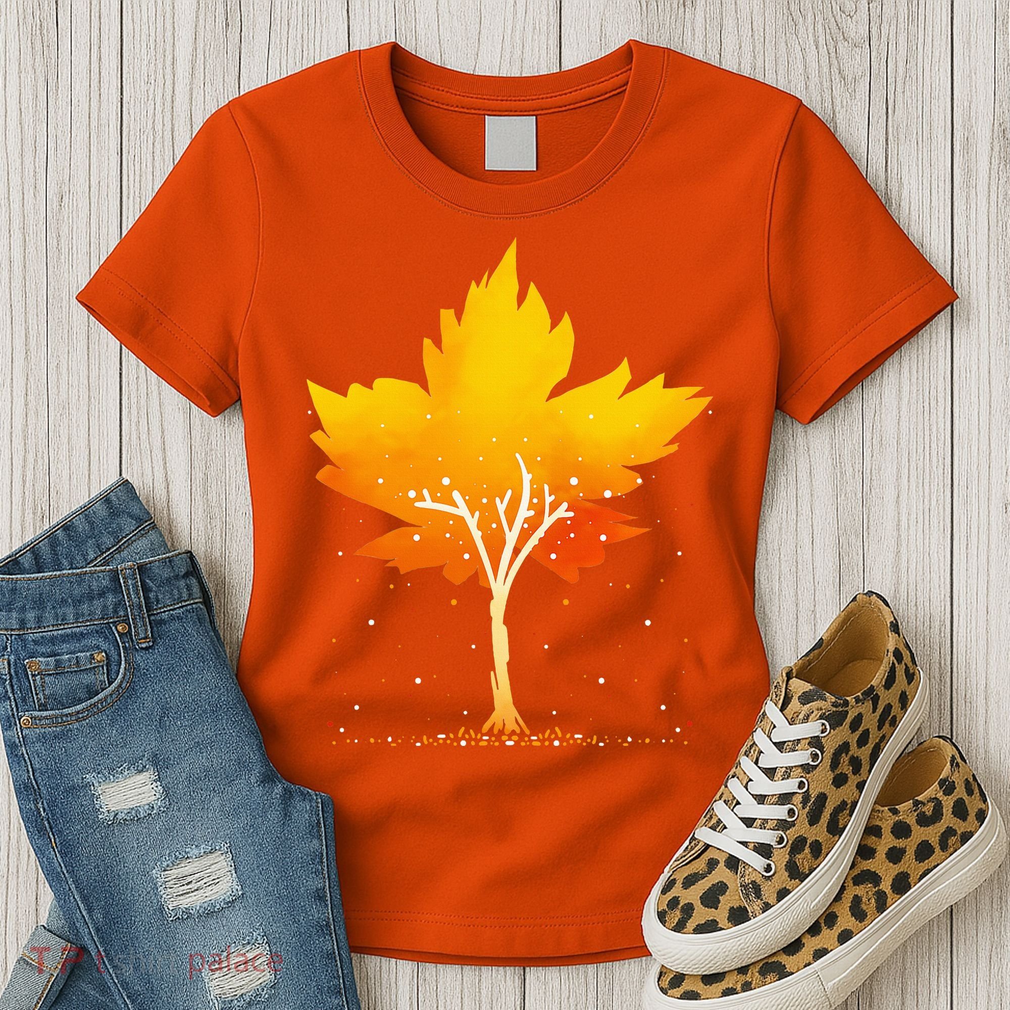 Maple Leaf Autumn Tree Orange Fall Leaves Season Women's T-Shirt