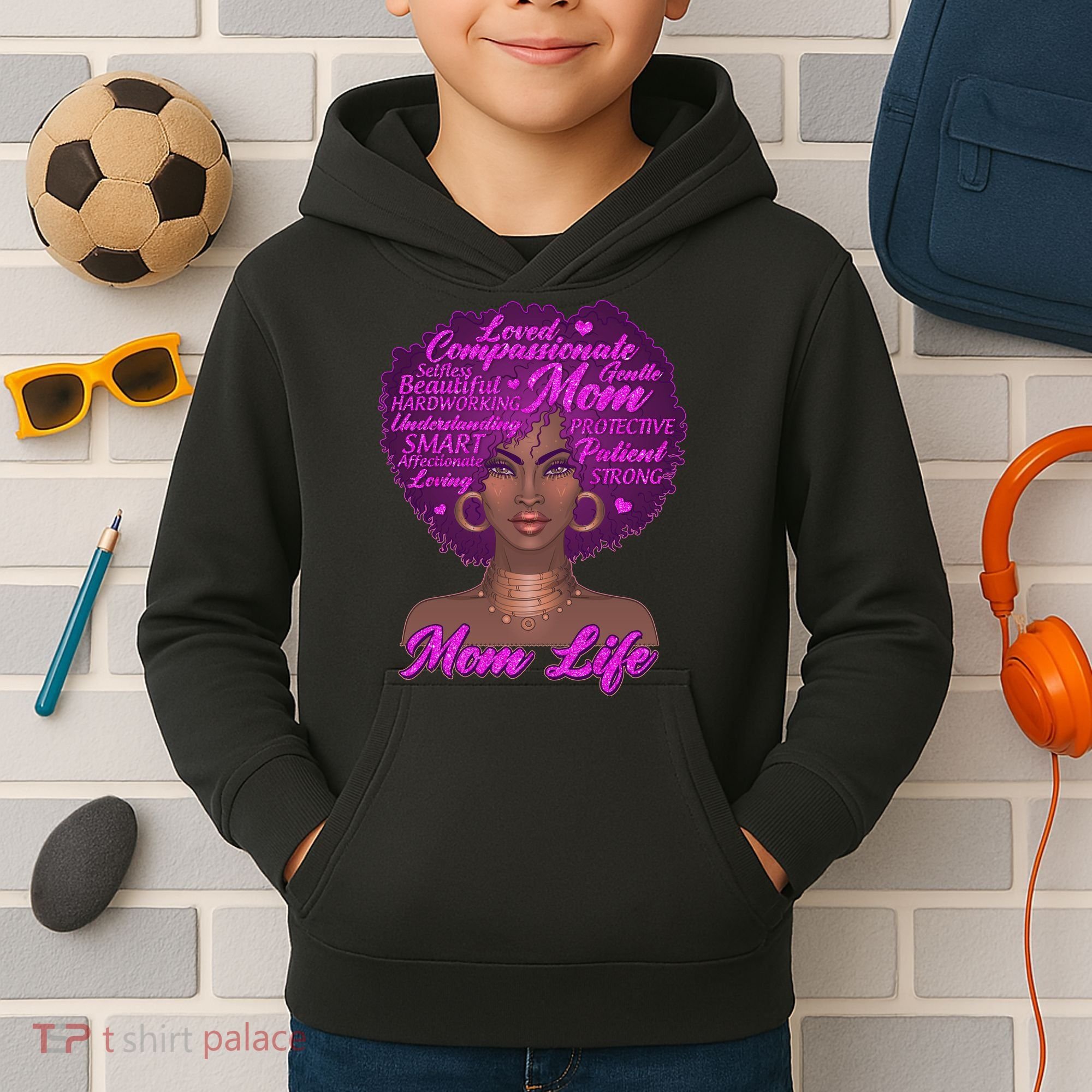 Mom Life African American Black Woman Kids Hoodie