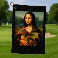 Mona Lisa And Her Pet Dragon Golf Towel thumb 1