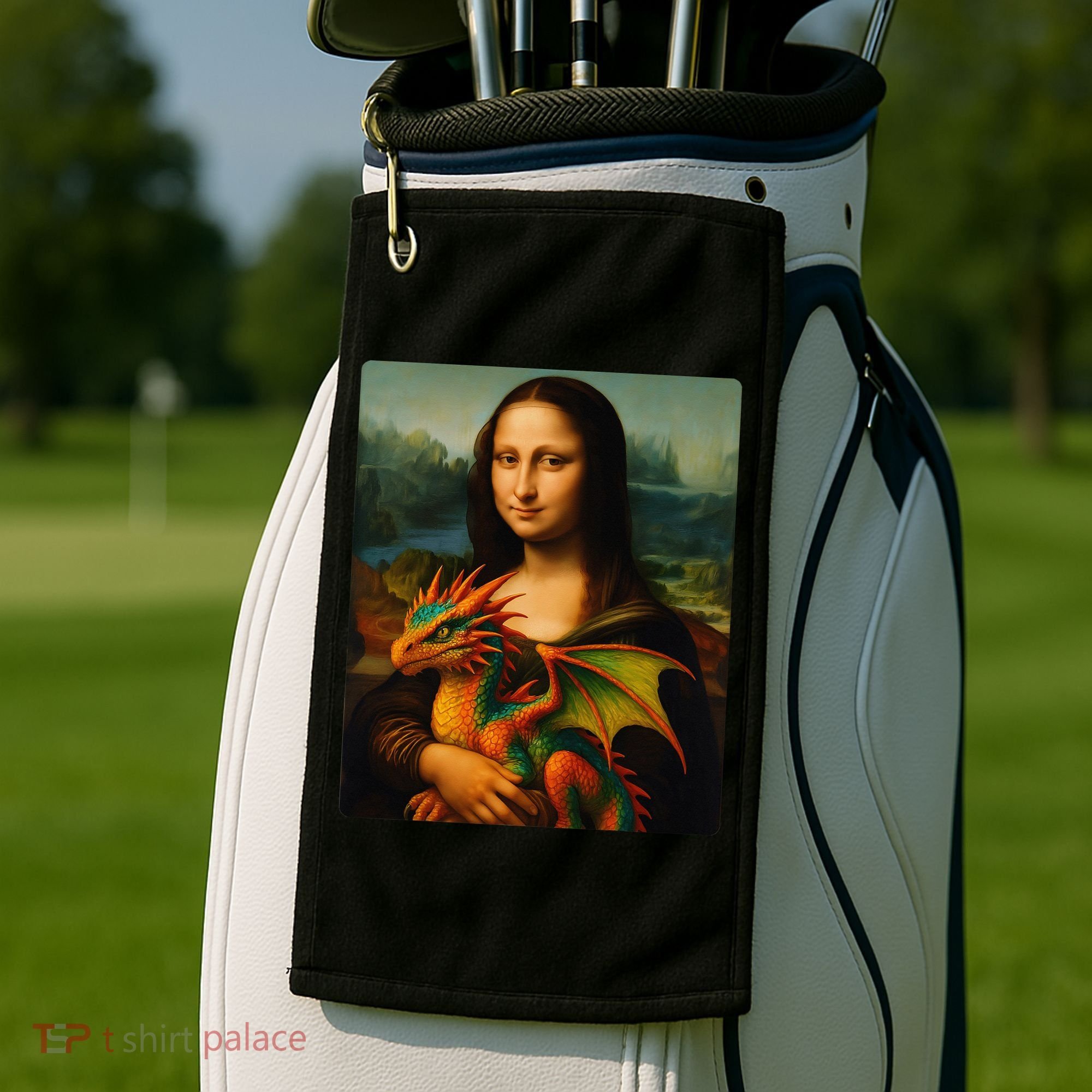 Mona Lisa And Her Pet Dragon Golf Towel