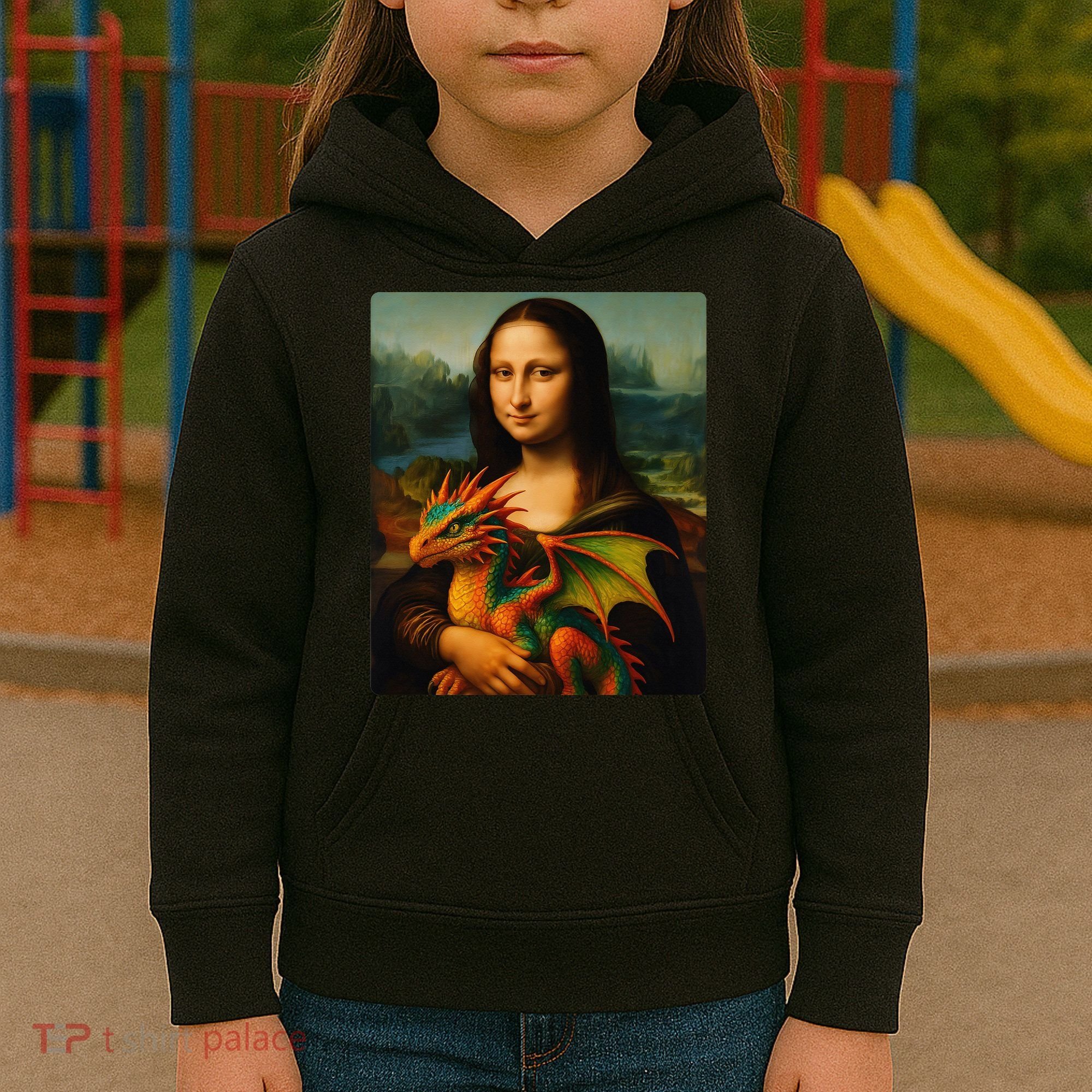 Mona Lisa And Her Pet Dragon Kids Hoodie