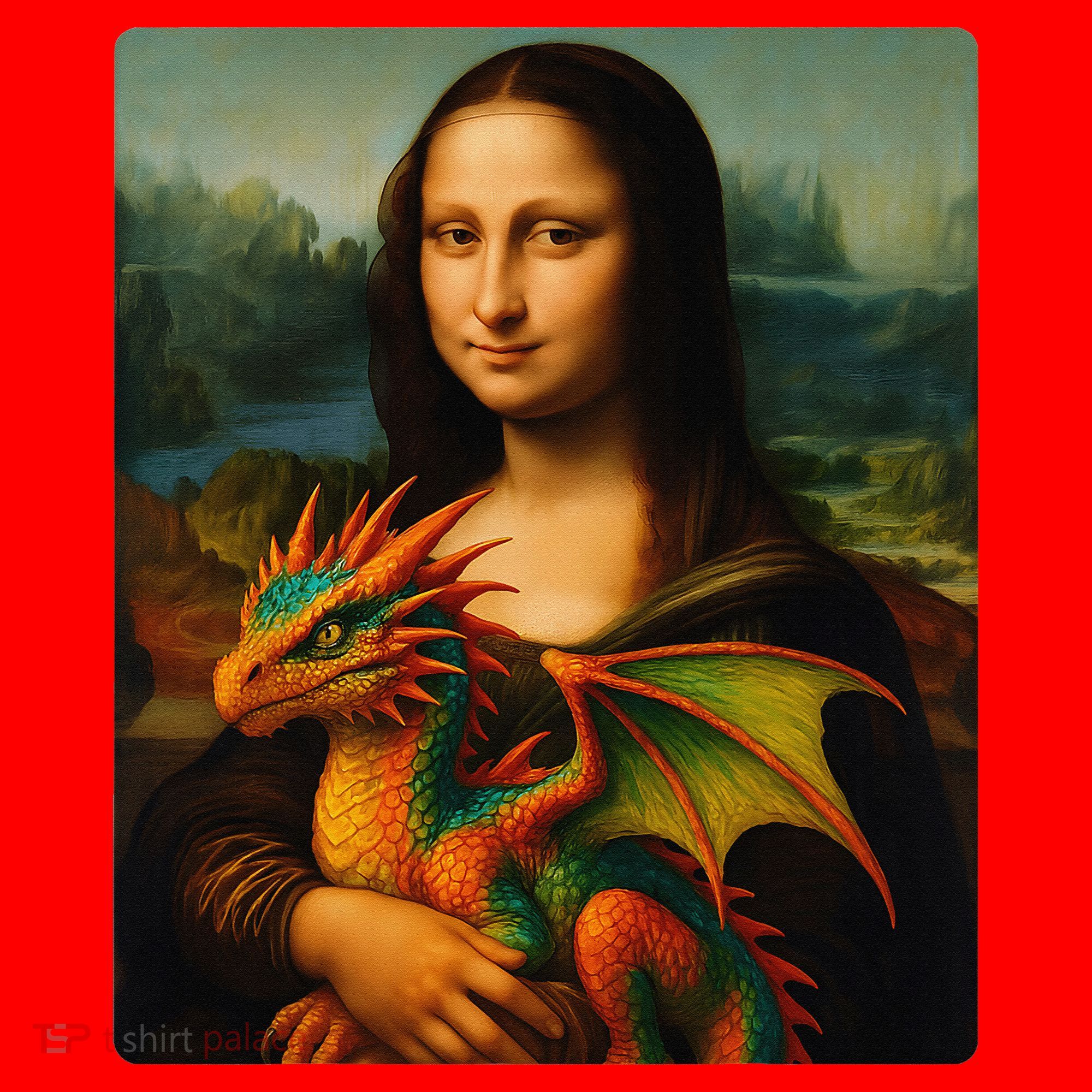 Mona Lisa And Her Pet Dragon Santa Hat