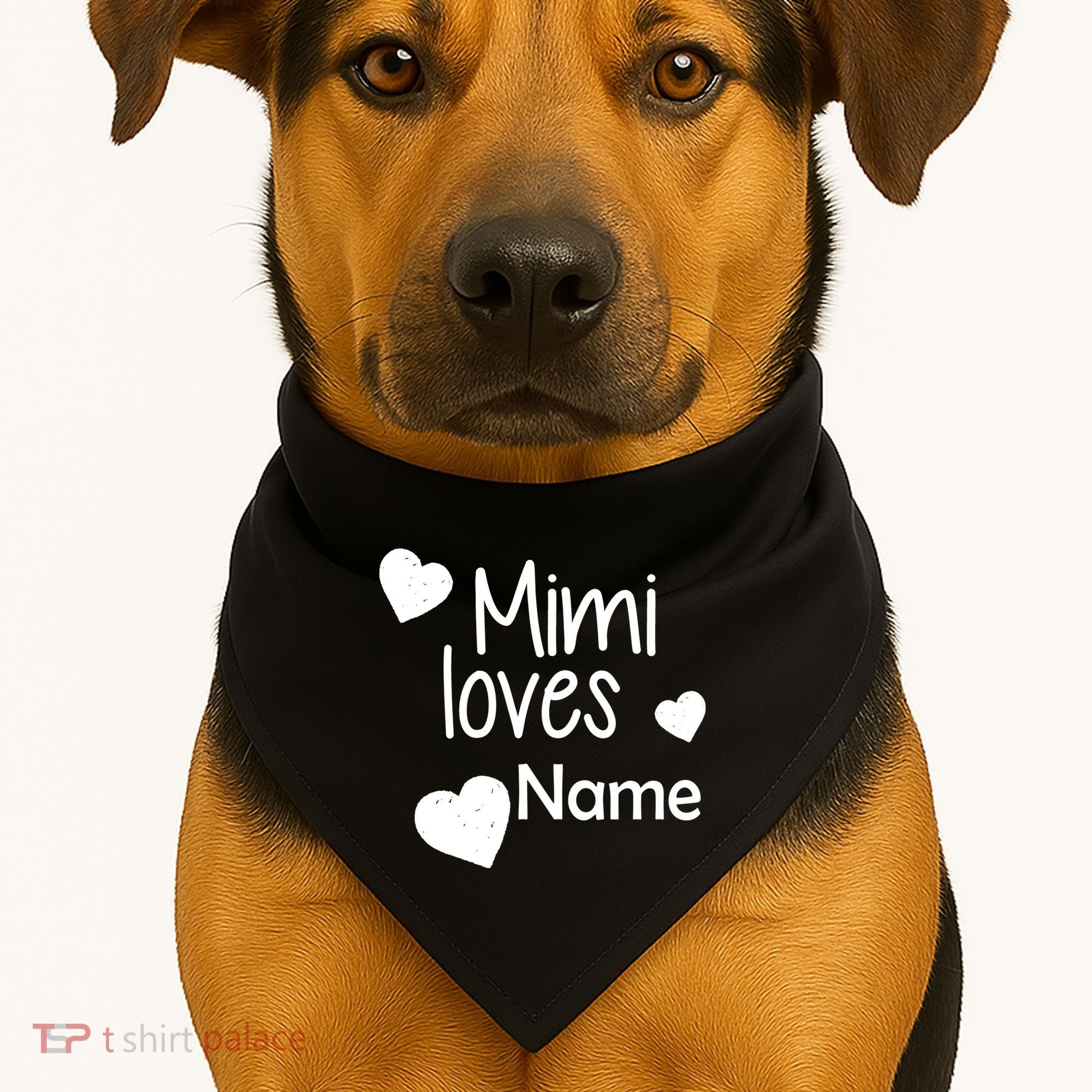 Mimi Loves Custom Text Personalize Name USA-Made Doggie Bandana