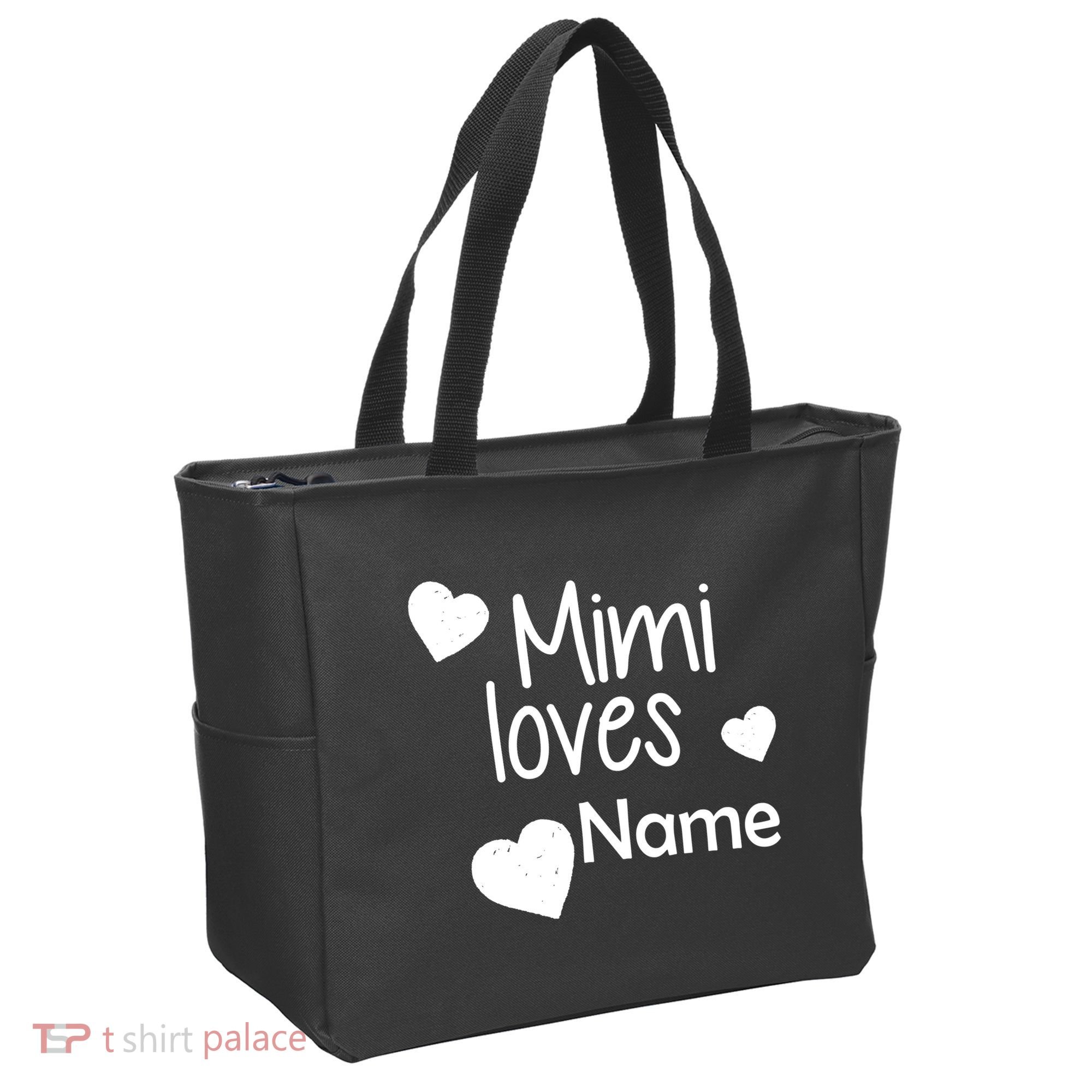 Mimi Loves Custom Text Personalize Name Tote Bag