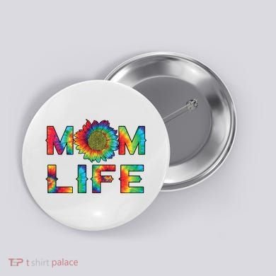 Mom Life Colorful Rainbow Sunflower Button