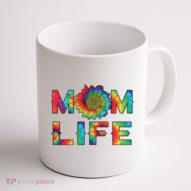 Mom Life Colorful Rainbow Sunflower Coffee Mug back